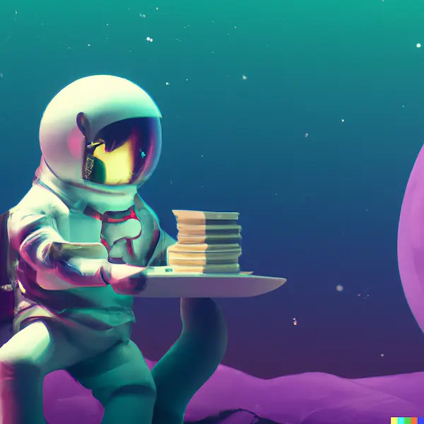 A synthwave astronaut counting annual recurring revenue on the moon in 3d render