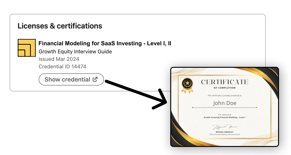 Certification on LinkedIn for SaaS investing